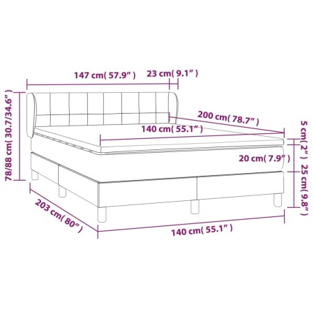 Giroletto a Molle con Materasso Grigio Chiaro 140x200cm Velluto