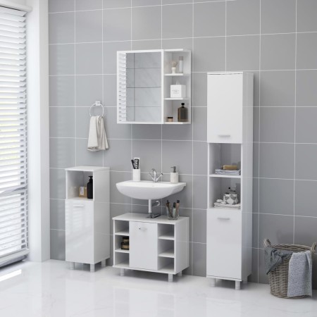 Mobile Bagno Specchio Bianco Lucido 62,5x20,5x64cm Multistrato