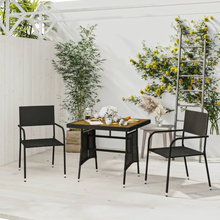 Set da Pranzo da Giardino 3 pz in Polyrattan Nero