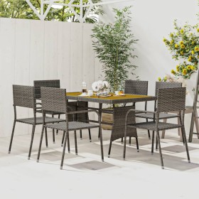 Set da Pranzo per Esterni 7 pz in Polyrattan Grigio