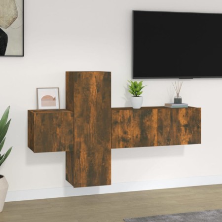 Set Mobili Porta TV 3 pz Rovere Fumo in Legno Multistrato