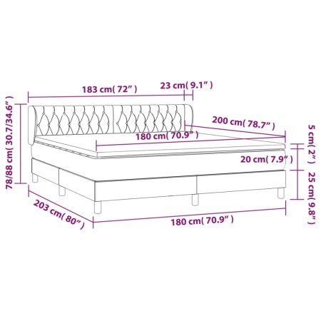 Giroletto a Molle con Materasso Grigio Scuro 180x200 cm Velluto