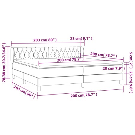 Giroletto a Molle con Materasso Grigio Scuro 200x200 cm Velluto