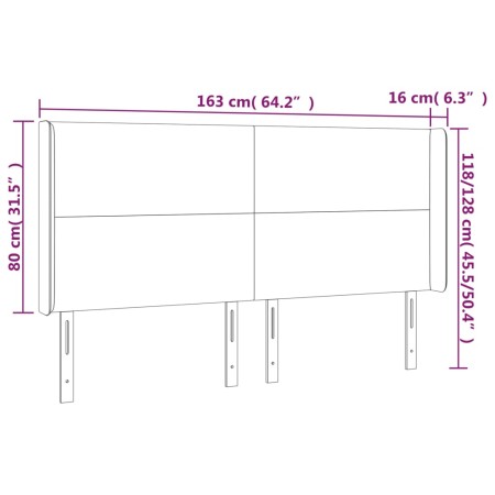 Testiera a LED Nera 163x16x118/128 cm in Velluto