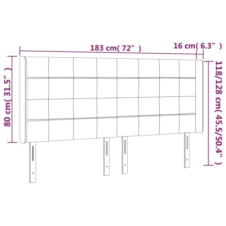 Testiera a LED Nera 183x16x118/128 cm in Velluto