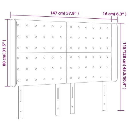 Testiera a LED Nera 147x16x118/128 cm in Similpelle