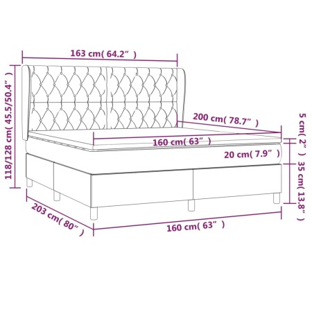 Giroletto a Molle con Materasso Grigio Scuro 160x200 cm Tessuto