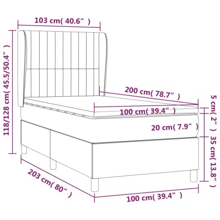 Giroletto a Molle con Materasso Grigio Chiaro100x200 cm Tessuto