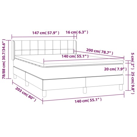 Giroletto a Molle con Materasso Grigio Scuro 140x200 cm Velluto