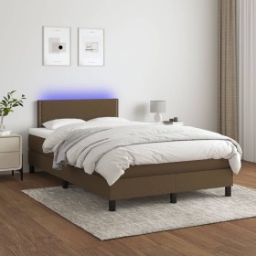 Letto a Molle Materasso e LED Marrone Scuro 120x200 cm Tessuto