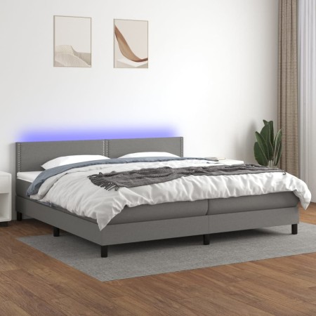 Letto a Molle Materasso e LED Grigio Scuro 200x200cm in Tessuto