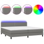 Letto a Molle Materasso e LED Grigio Scuro 200x200cm in Tessuto