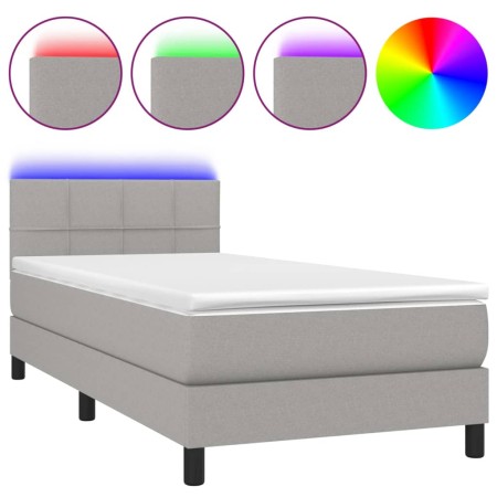 Letto a Molle Materasso e LED Grigio Chiaro 80x200 cm Tessuto