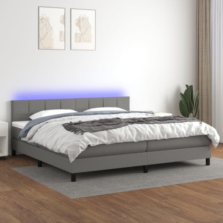 Letto a Molle Materasso e LED Grigio Scuro 200x200cm in Tessuto