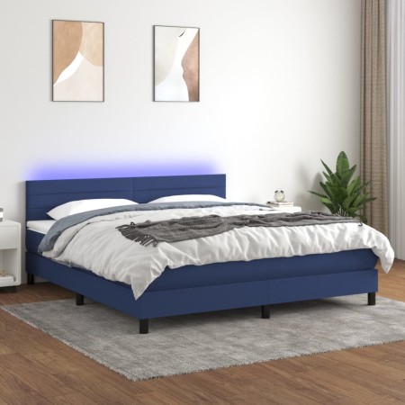 Letto a Molle con Materasso e LED Blu 180x200 cm in Tessuto