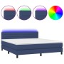 Letto a Molle con Materasso e LED Blu 180x200 cm in Tessuto