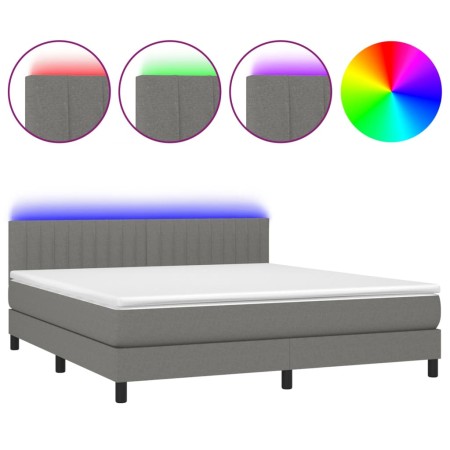 Letto a Molle Materasso e LED Grigio Scuro 180x200cm in Tessuto