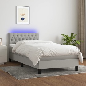 Letto a Molle Materasso e LED Grigio Chiaro 90x190 cm Tessuto