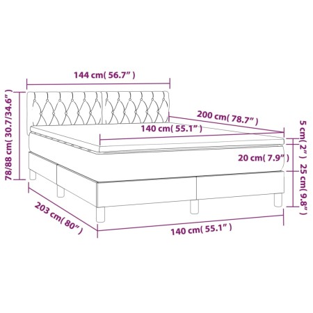 Letto a Molle Materasso e LED Grigio Chiaro 140x200 cm Tessuto