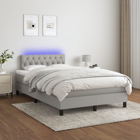 Letto a Molle Materasso e LED Grigio Chiaro 120x200 cm Tessuto