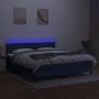 Letto a Molle con Materasso e LED Blu 160x200 cm in Tessuto