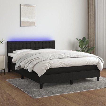 Letto a Molle con Materasso e LED Nero 140x200 cm in Tessuto