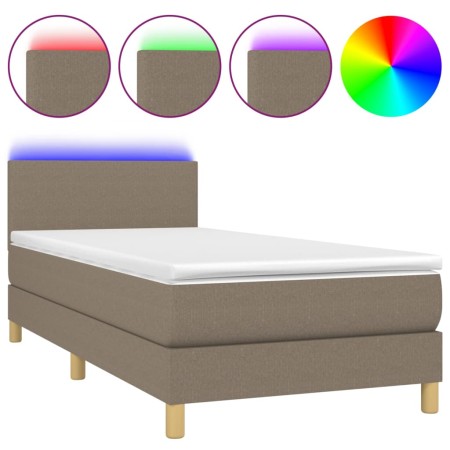 Letto a Molle con Materasso e LED Tortora 100x200cm in Tessuto