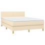 Letto a Molle con Materasso e LED Crema 140x190 cm in Tessuto