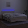 Letto a Molle con Materasso e LED Crema 140x190 cm in Tessuto