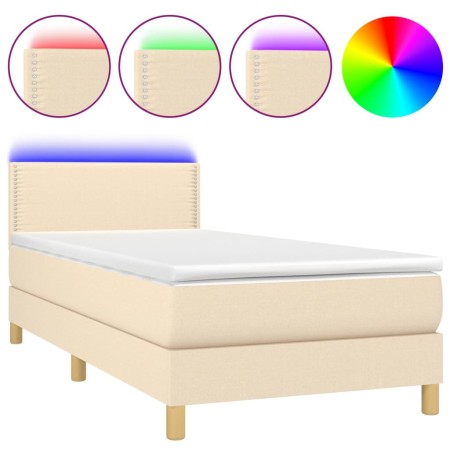 Letto a Molle con Materasso e LED Crema 80x200 cm in Tessuto