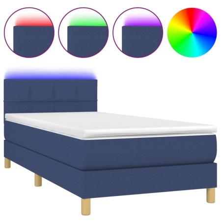 Letto a Molle con Materasso e LED Blu 100x200cm in Tessuto