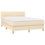 Letto a Molle con Materasso e LED Crema 140x200 cm in Tessuto