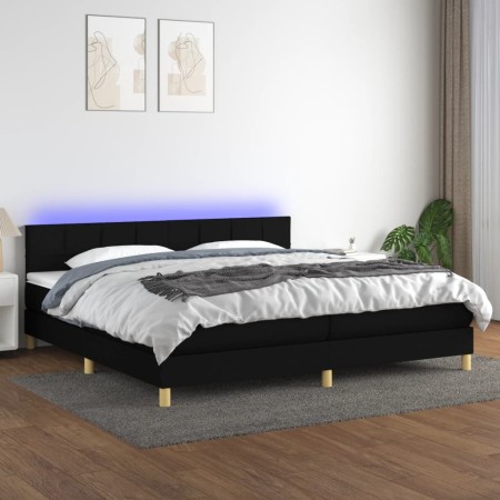 Letto a Molle Materasso e LED Nero 200x200cm in Tessuto