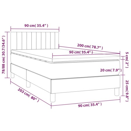 Letto a Molle con Materasso e LED Nero 90x200 cm in Tessuto