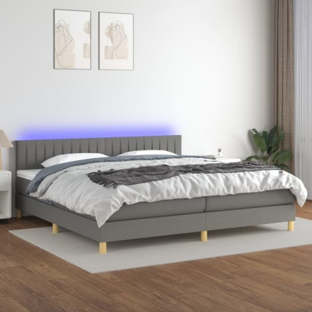 Letto a Molle Materasso e LED Grigio Scuro 200x200cm in Tessuto