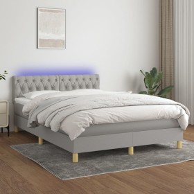 Letto a Molle Materasso e LED Grigio Chiaro 140x190 cm Tessuto