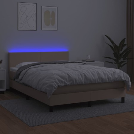 Giroletto Molle Materasso e LED Cappuccino 140x190cm Similpelle