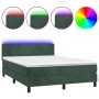 Letto a Molle con Materasso e LED Verde Scuro 140x190cm Velluto