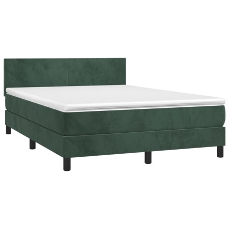 Letto a Molle con Materasso e LED Verde Scuro 140x190cm Velluto