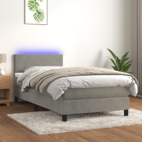 Letto a Molle Materasso e LED Grigio Chiaro 90x200 cm Velluto