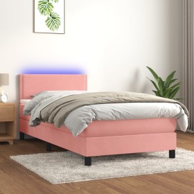 Letto a Molle con Materasso e LED Rosa 100x200 cm in Velluto