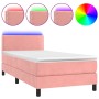 Letto a Molle con Materasso e LED Rosa 100x200 cm in Velluto