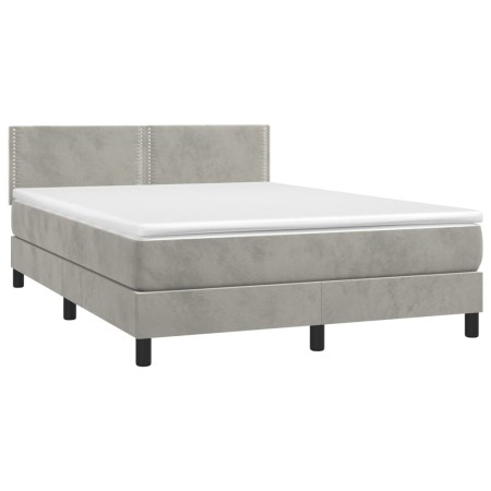 Letto a Molle Materasso e LED Grigio Chiaro 140x200 cm Velluto