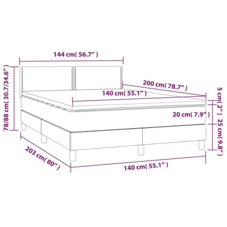 Letto a Molle Materasso e LED Grigio Chiaro 140x200 cm Velluto