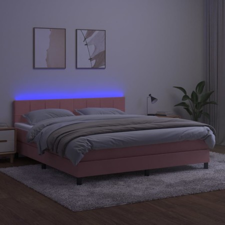 Letto a Molle con Materasso e LED Rosa 180x200 cm in Velluto