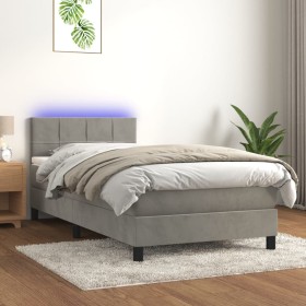 Letto a Molle Materasso e LED Grigio Chiaro 100x200 cm Velluto