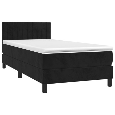 Letto a Molle con Materasso e LED Nero 90x190 cm in Velluto