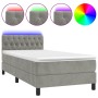 Letto a Molle Materasso e LED Grigio Chiaro 100x200 cm Velluto