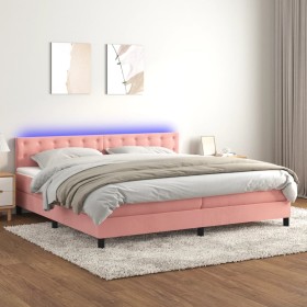 Letto a Molle con Materasso e LED Rosa 200x200 cm in Velluto