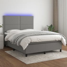 Letto a Molle Materasso e LED Grigio Scuro 140x200cm in Tessuto